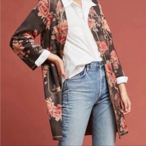 Anthropologie Solitaire Dark Purple Faux Suede Floral Kimono Jacket - Picture 8 of 11